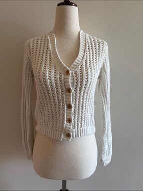 Haute Hippie Cream Open-Knit Button Cardigan